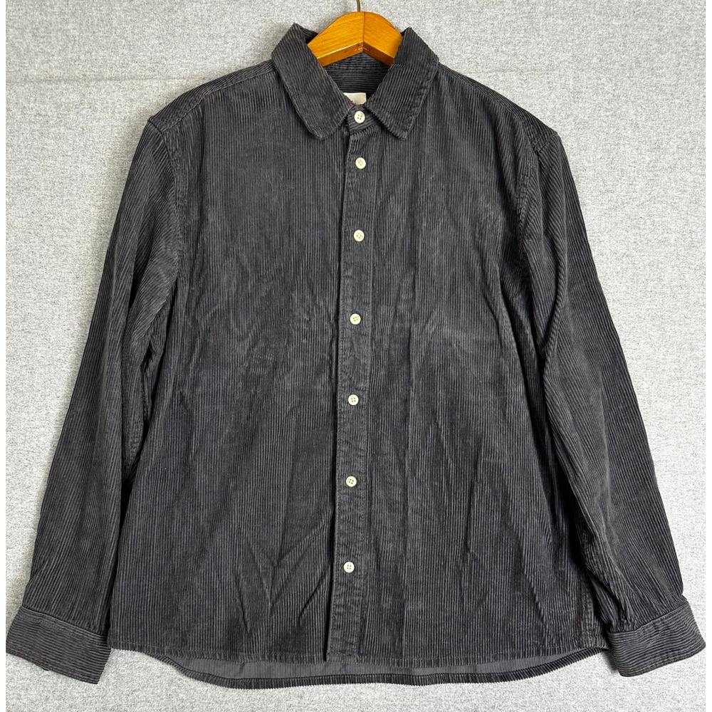 H&M Corduroy Shirt Mens Large Gray Cotton Button Down